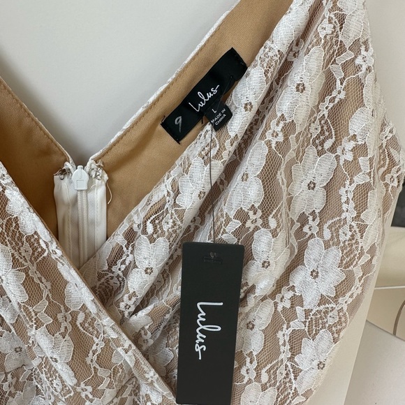 NWT Lulus Frilled to Be Here White Lace Ruched Mini Dress, size L - Picture 4 of 6